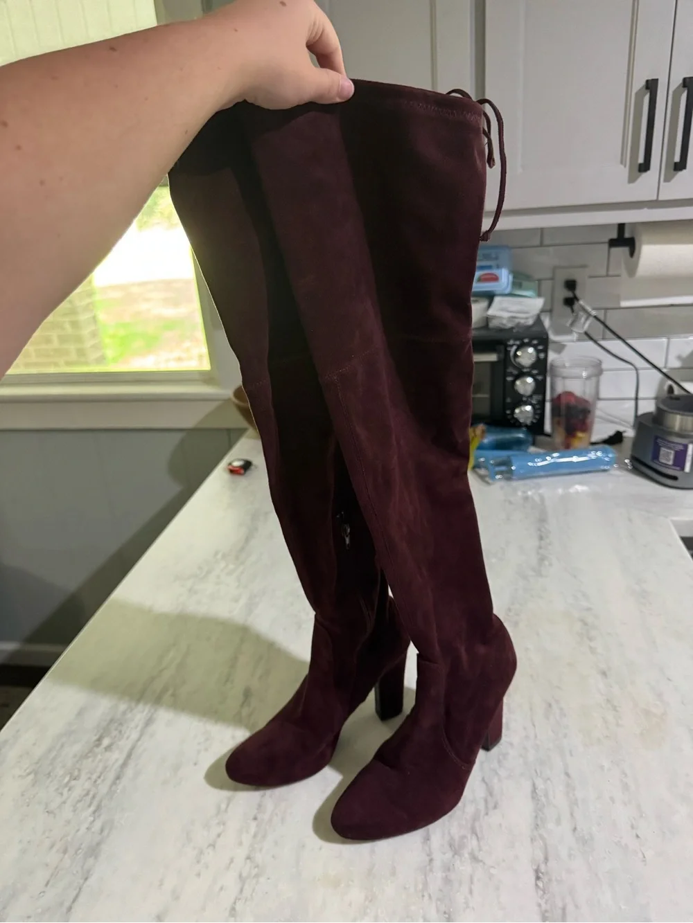 Unisa Over-the-Knee Faux Suede Chic Fall Party Block 4” Heel Boots Burgundy 6.5